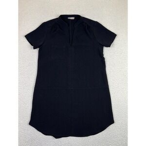 Lush Dress Womens Medium Black Short Sleeve Shift Tunic V Neck Pocket Crepe